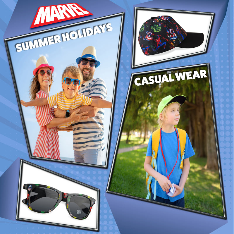Marvel Baseball Cap and Kids Sunglasses -Boys 100% UV Protection Breathable Hat - Get Trend