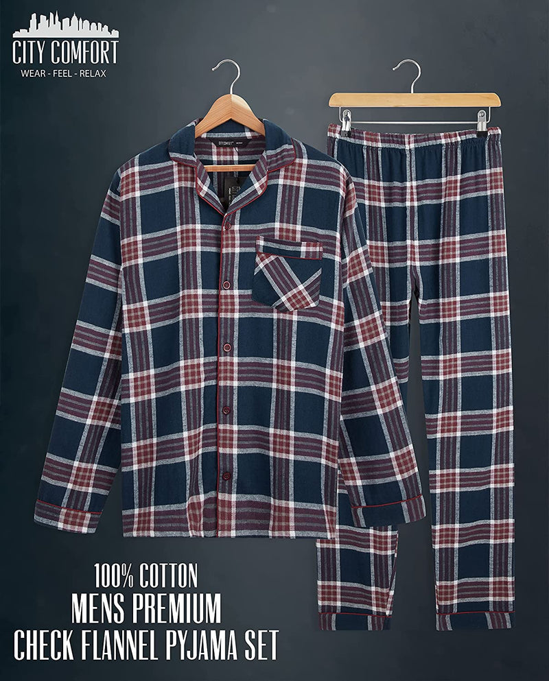 CityComfort Mens Pyjamas Set, Tartan Brushed Cotton Pyjamas - Get Trend