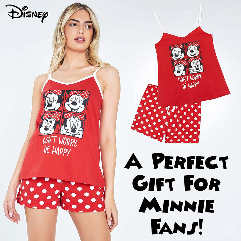 Disney Minnie Mouse Ladies Pyjamas Set, Cotton Cami Top & Sleep Shorts Women PJs - Get Trend