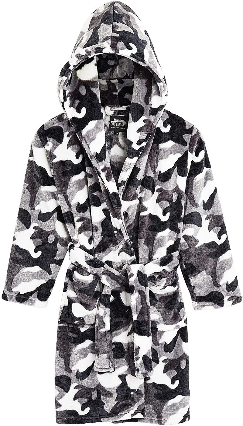 CityComfort Dressing Gown,Camo Fleece Robes with Hoodie and Pockets,for Kids - Get Trend