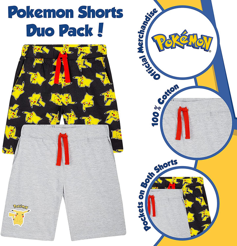 Pokemon Boys Shorts, Set of 2 Jogger Shorts for Kids Sports Lounge - Get Trend