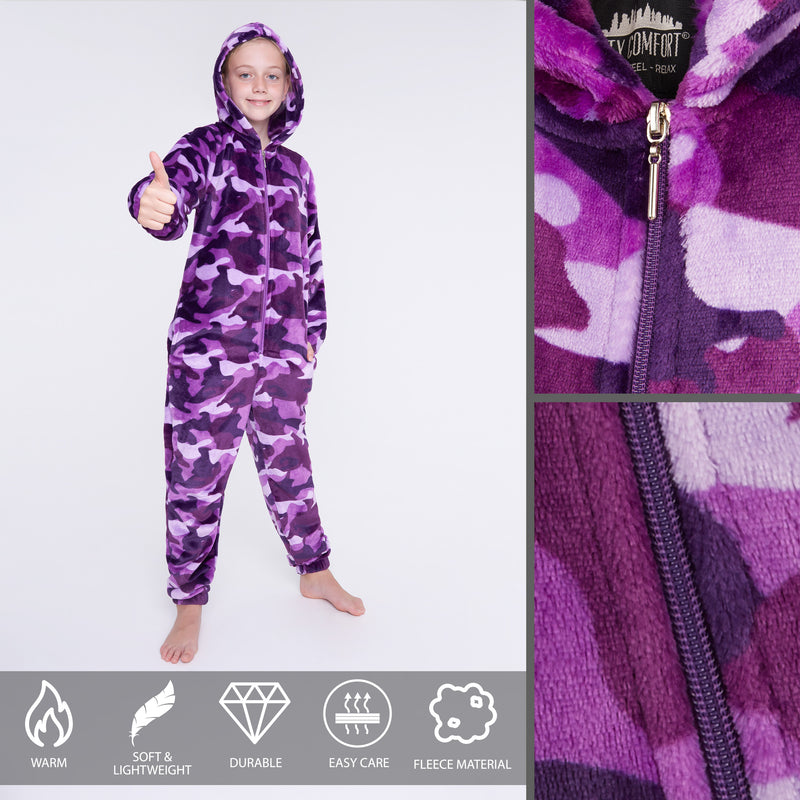 CityComfort Kids Onesie, All in One Pyjamas, Fleece Zip Up Jumpsuit - Get Trend