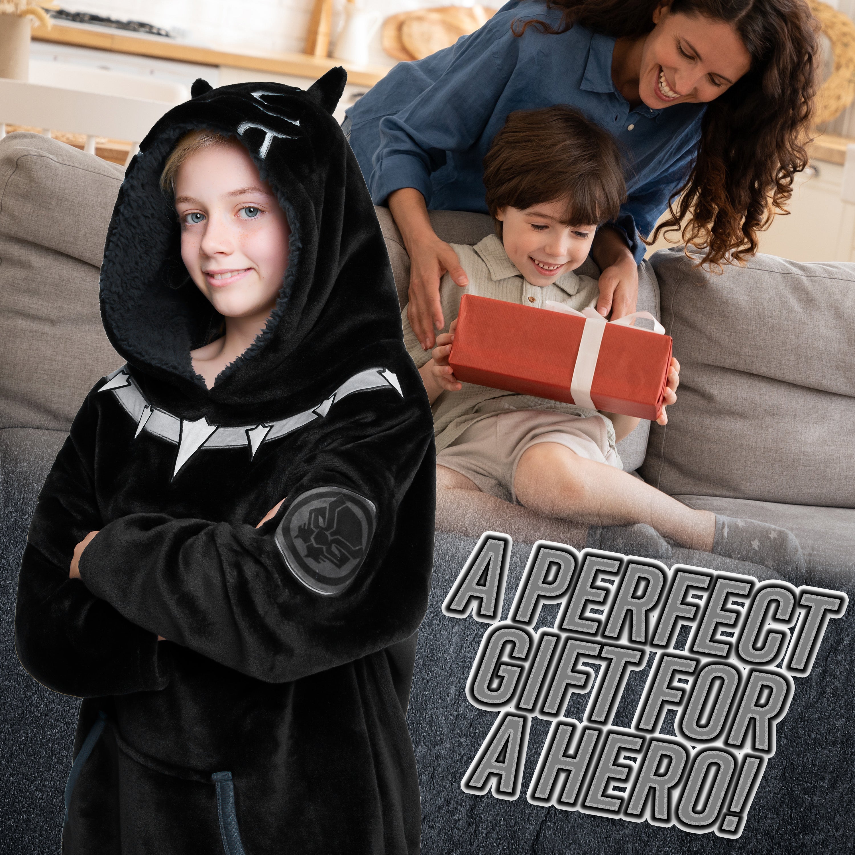 Marvel Oversized Hoodie Blanket for Kids, Black Panther Avengers Gifts for Boys - Get Trend