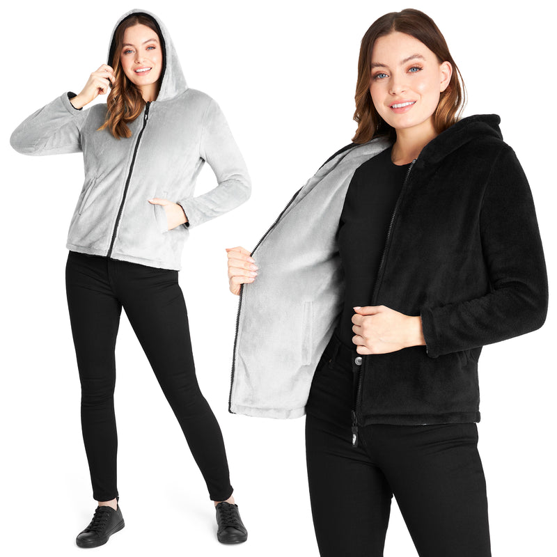 CityComfort Hoodies for Women, Fluffy Reversible Fleece Hoodie, Fleece Jacket Women - Get Trend