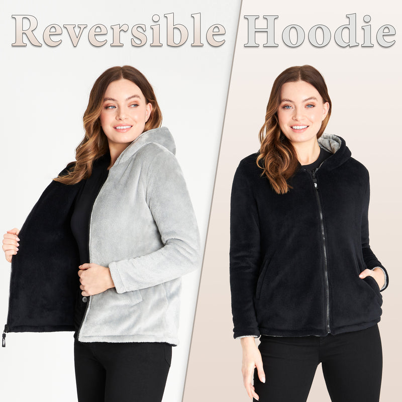 CityComfort Hoodies for Women, Fluffy Reversible Fleece Hoodie, Fleece Jacket Women - Get Trend