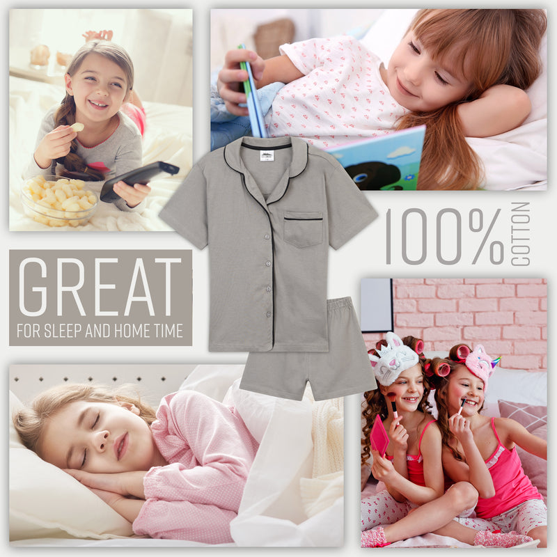 CityComfort Girls Pyjamas Summer Nightwear Sets Button Down Short Pyjamas for Kids - Get Trend