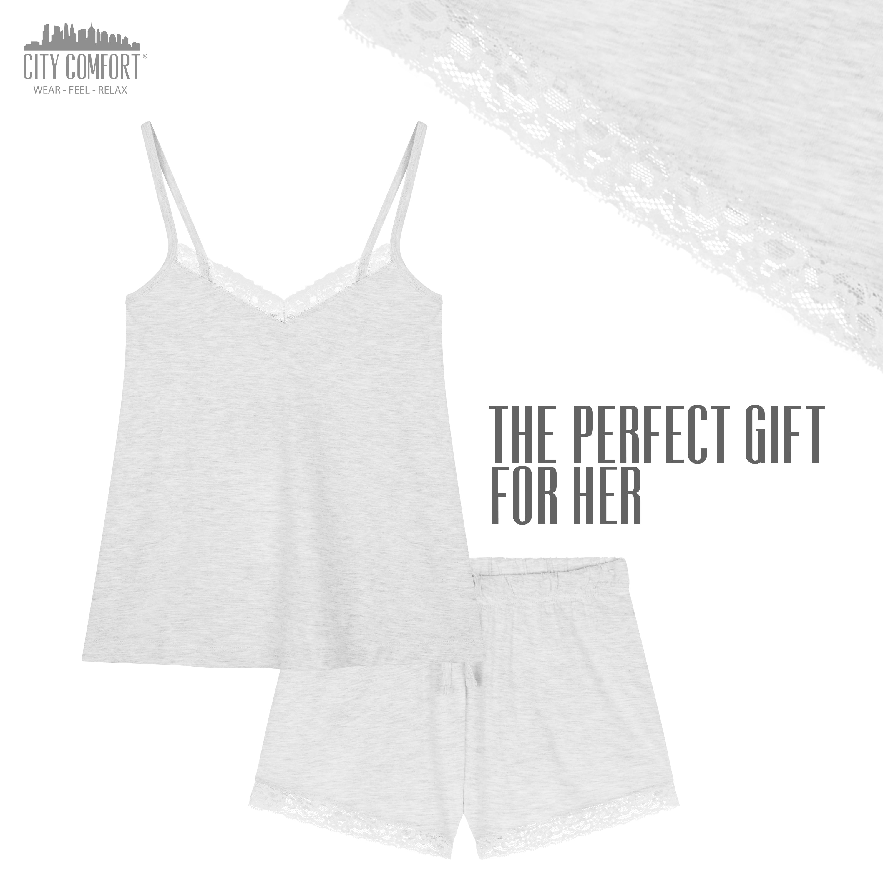 CityComfort Ladies Pyjamas, Women’s 2 Piece Nightwear, GREY Pjs Set - Get Trend