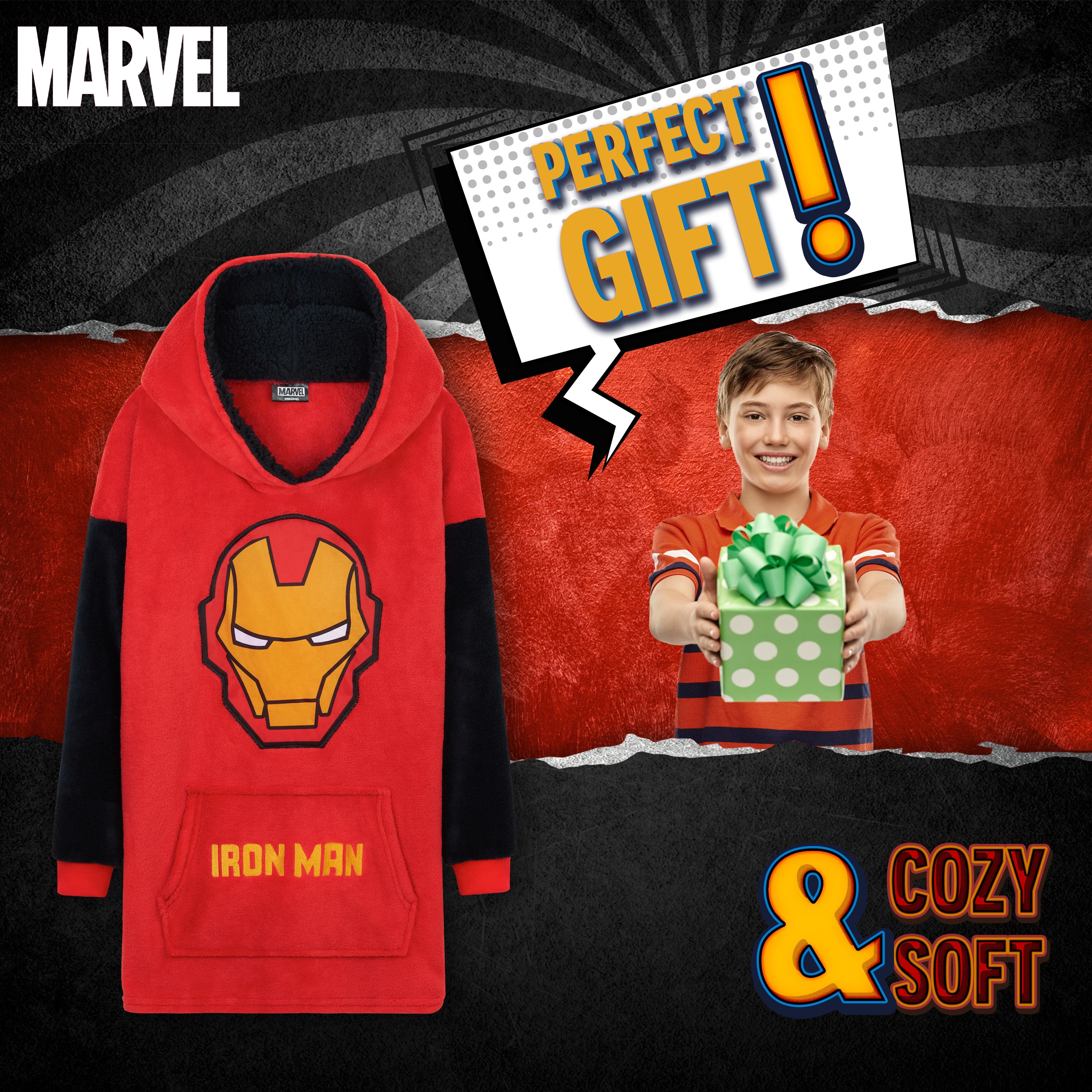 Marvel Oversized Blanket Hoodie Kids - Iron Man - Get Trend