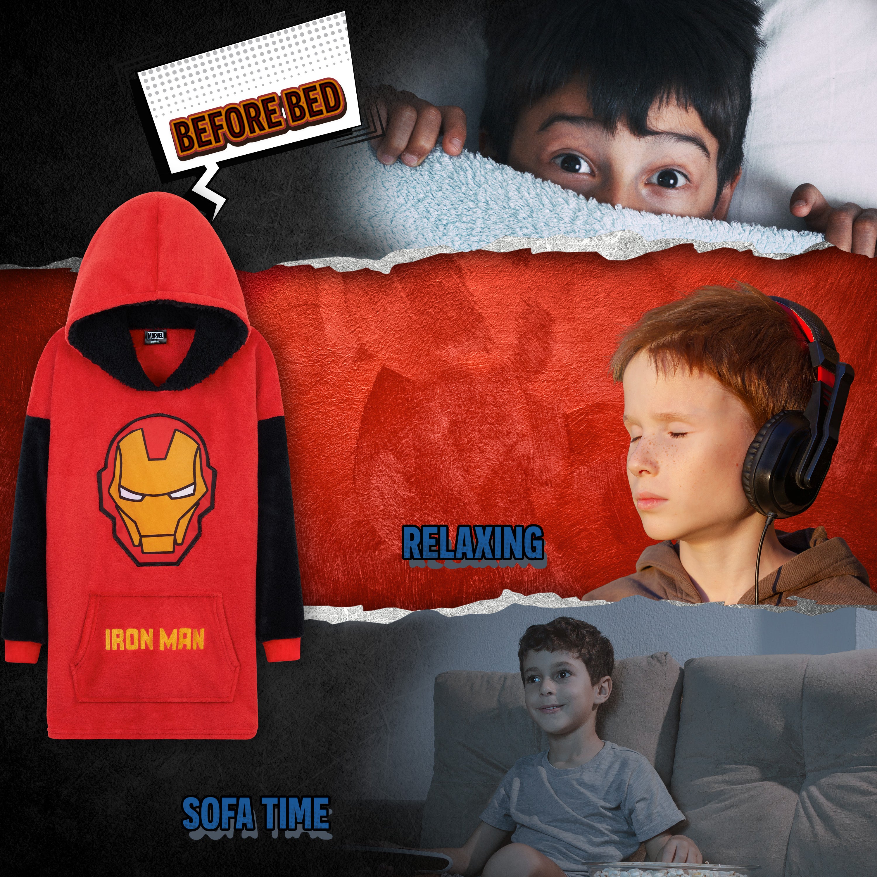 Marvel Oversized Blanket Hoodie Kids - Iron Man - Get Trend