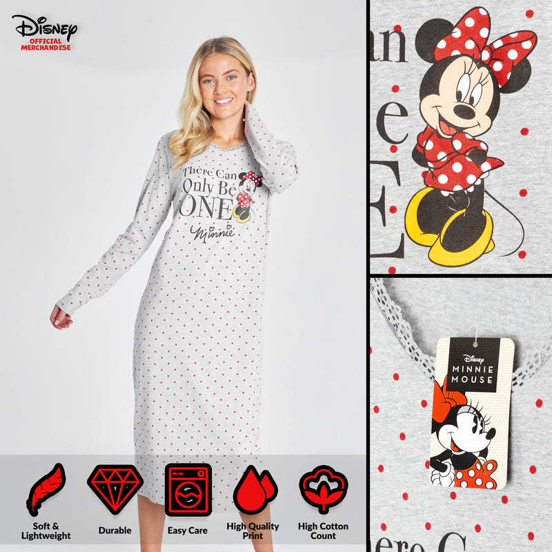 Disney Nighties for Women, Long Sleeve Nightdress - Minnie Mouse - Get Trend