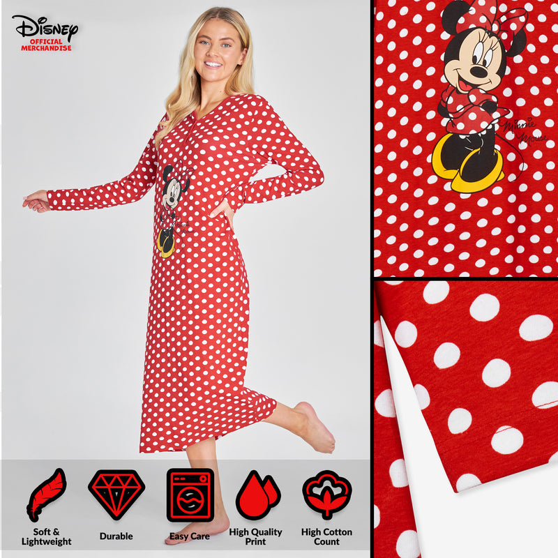Disney Nighties for Women, Long Sleeve Nightdress - Minnie Mouse - Get Trend