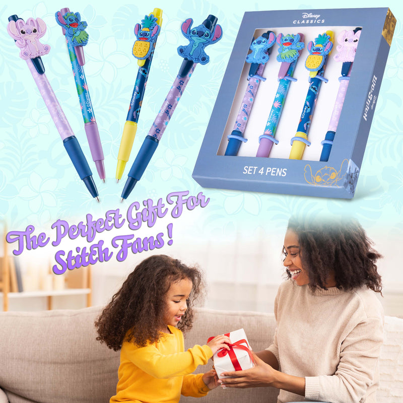 Disney Cute Pens - 4 Pack Stitch Novelty Pens - Lilo and Stitch Gifts - Get Trend