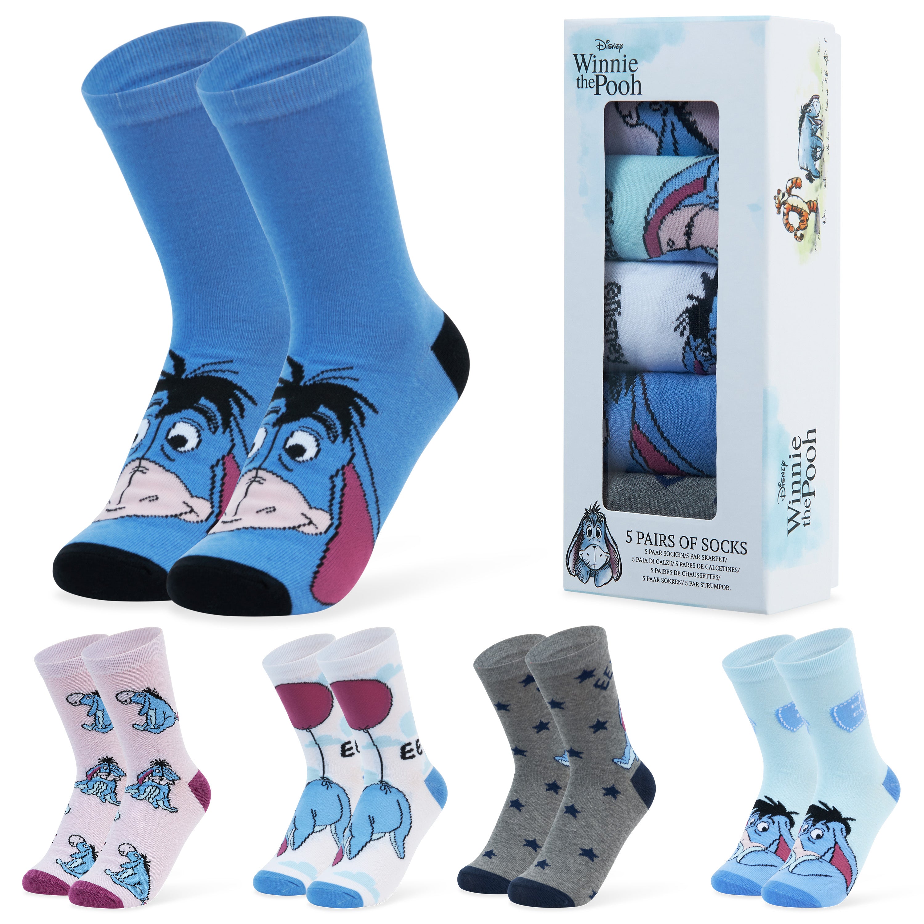 Disney Women's Socks - 5 Pairs Eeyore Socks, Winnie The Pooh Gifts