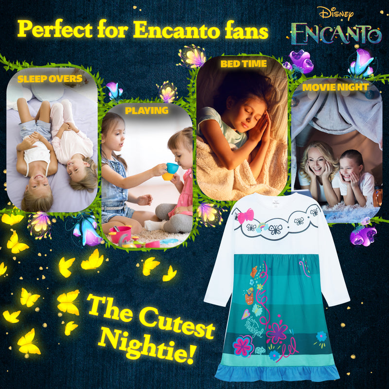 Disney Girls Nightdress, Encanto Long Sleeve Nightie for Girls - Get Trend