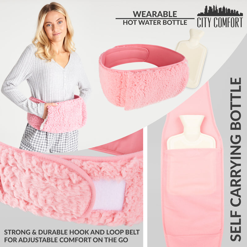 CityComfort Hot Water Bottle Belt, Wearable Hot Water Bottle Pouch (Pink) - Get Trend