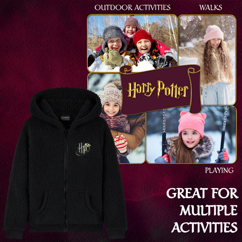 Harry Potter Sherpa Hoodie for Girls, Zip Up Fleece Fluffy Hoodie - Get Trend