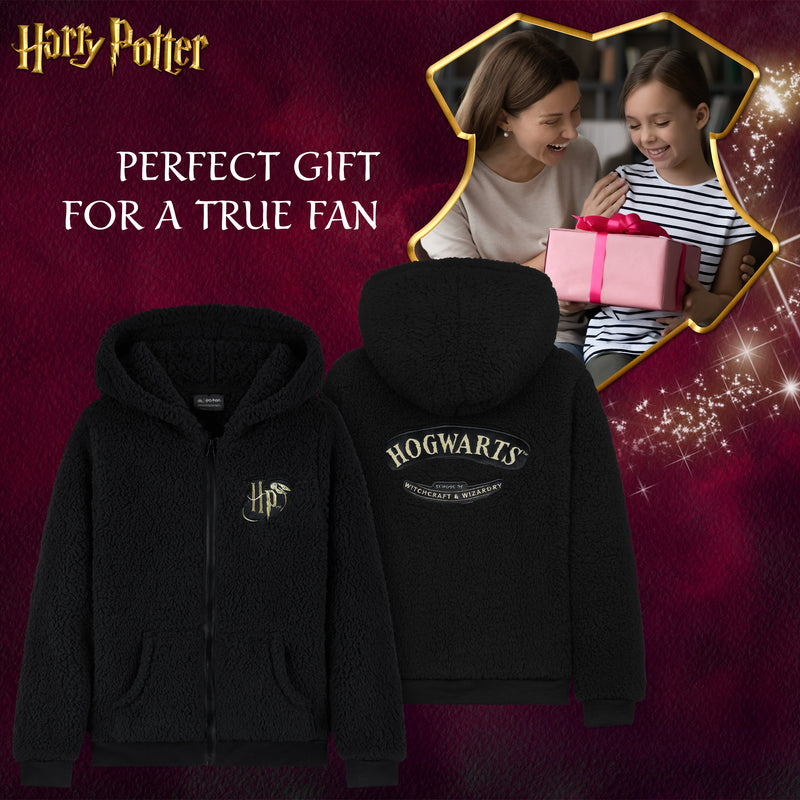 Harry Potter Sherpa Hoodie for Girls, Zip Up Fleece Fluffy Hoodie - Get Trend