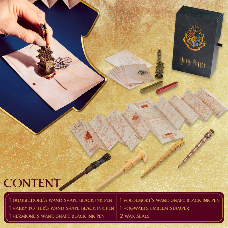 Harry Potter Gifts Writing Set Keepsake Box with Wand Letters Stamp Wax Seal Marauders Map and Pens Set - Get Trend
