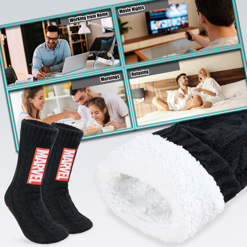 Marvel Fluffy Socks, Mens Slipper Socks, Black Panther Thor Warm Knitted Socks - Get Trend