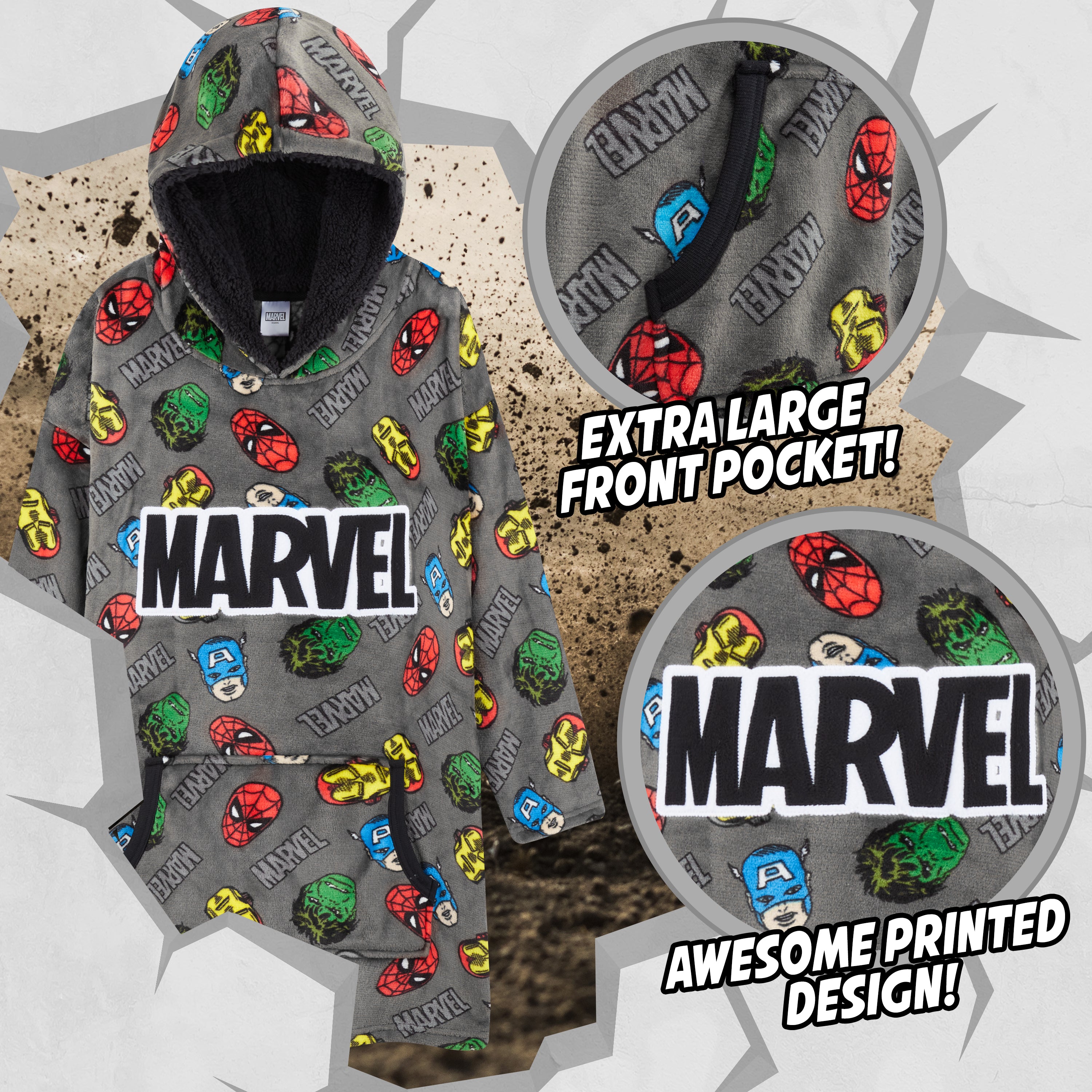 Marvel Hoodies for Boys, Fleece Oversized Blanket Hoodie Avengers - Get Trend
