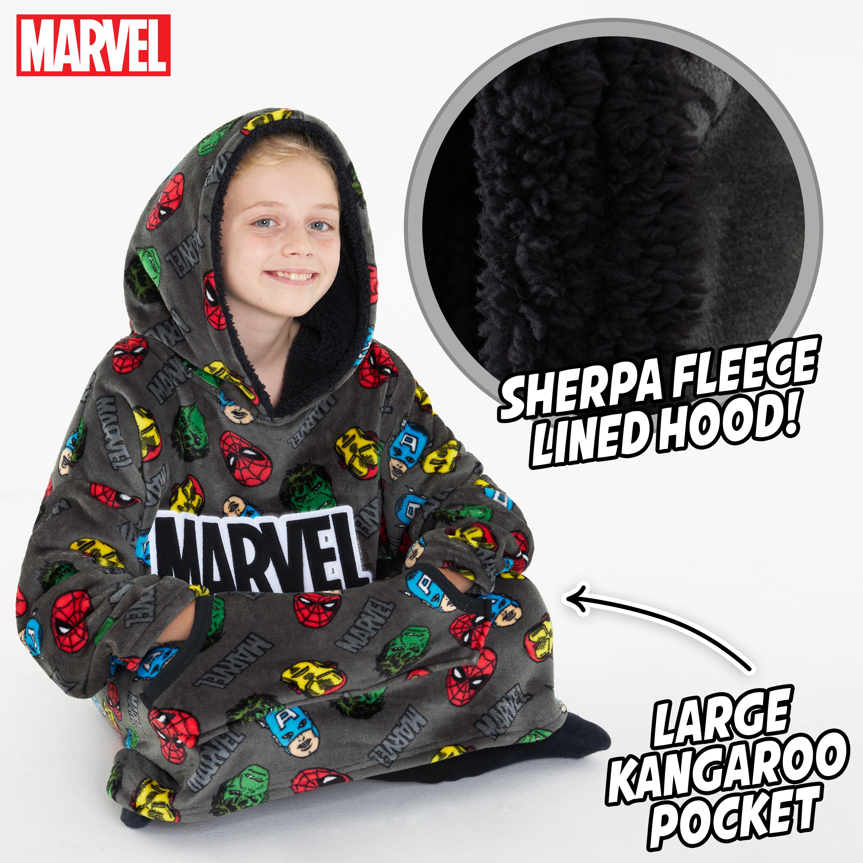 Marvel Hoodies for Boys, Fleece Oversized Blanket Hoodie Avengers - Get Trend