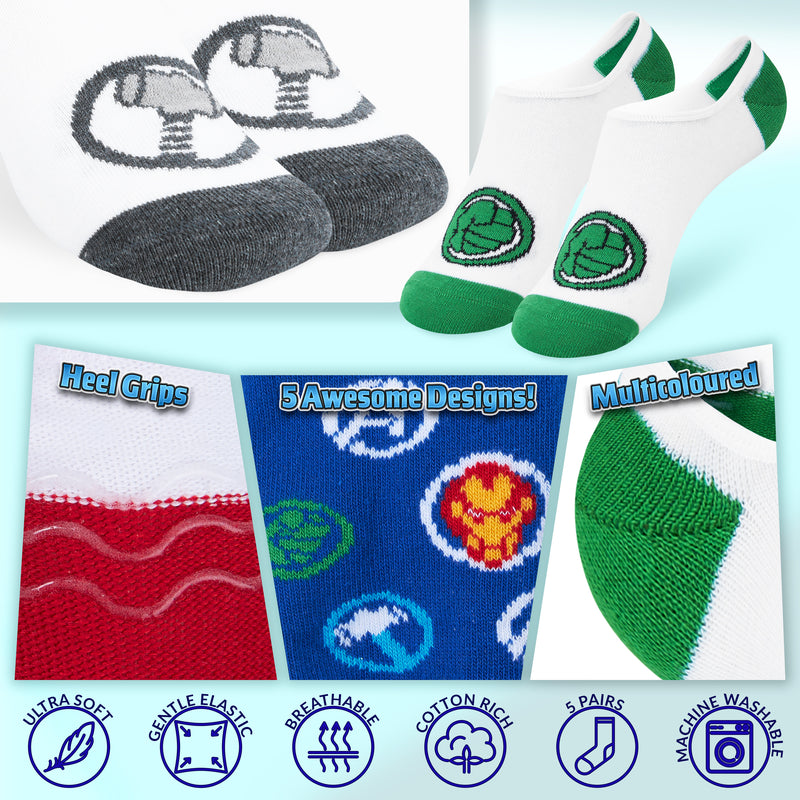 Marvel Invisible Socks for Kids, 5 Pack Avengers No Show Boys Socks - Get Trend