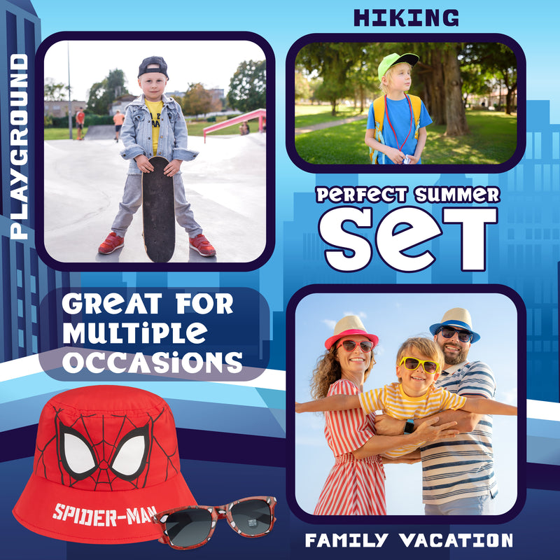 Marvel Bucket Hat and Kids Sunglasses Set for Boys  - Spiderman Bucket Hat - Get Trend