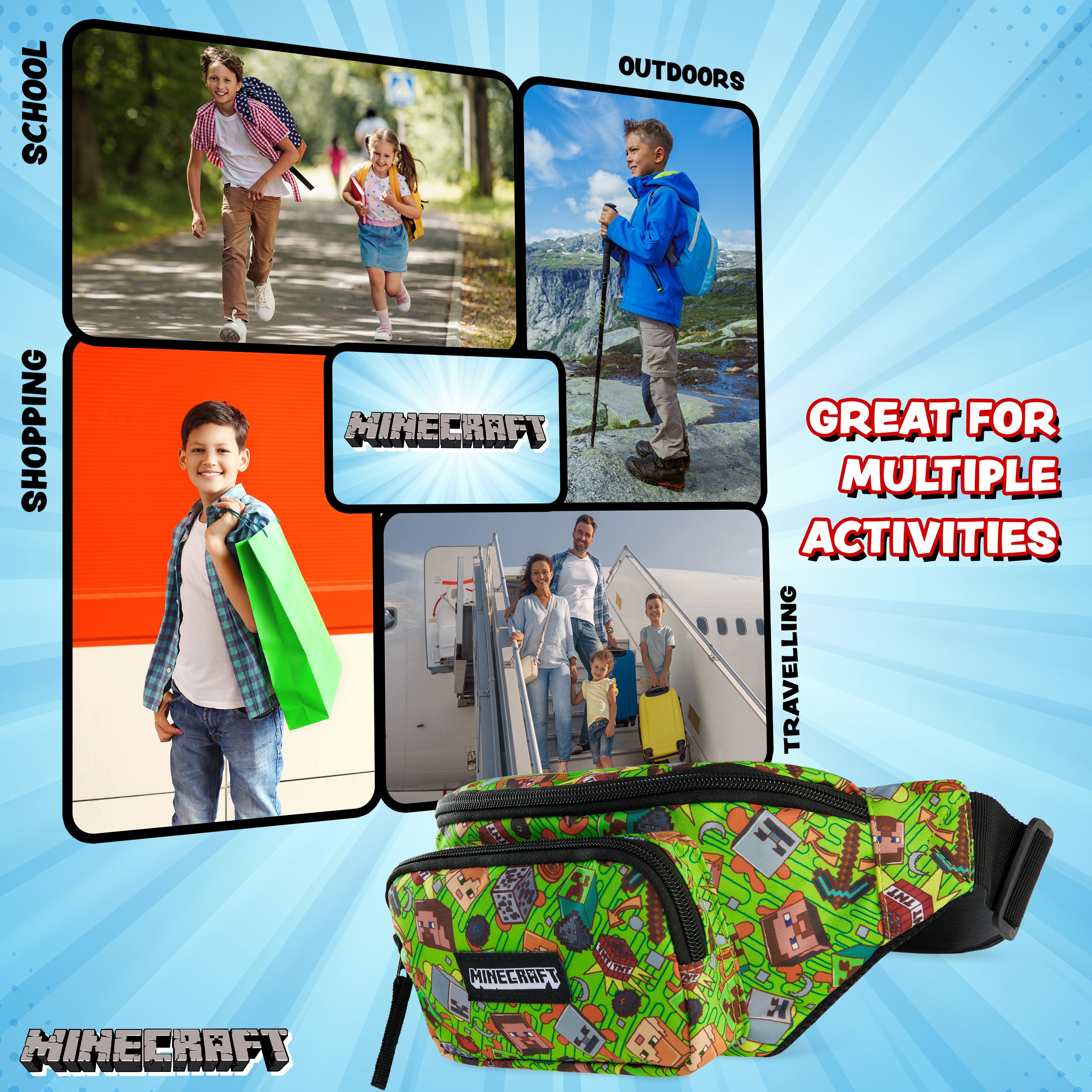 Minecraft Boys Fashion Waist Pack Adjustable Strap - Get Trend
