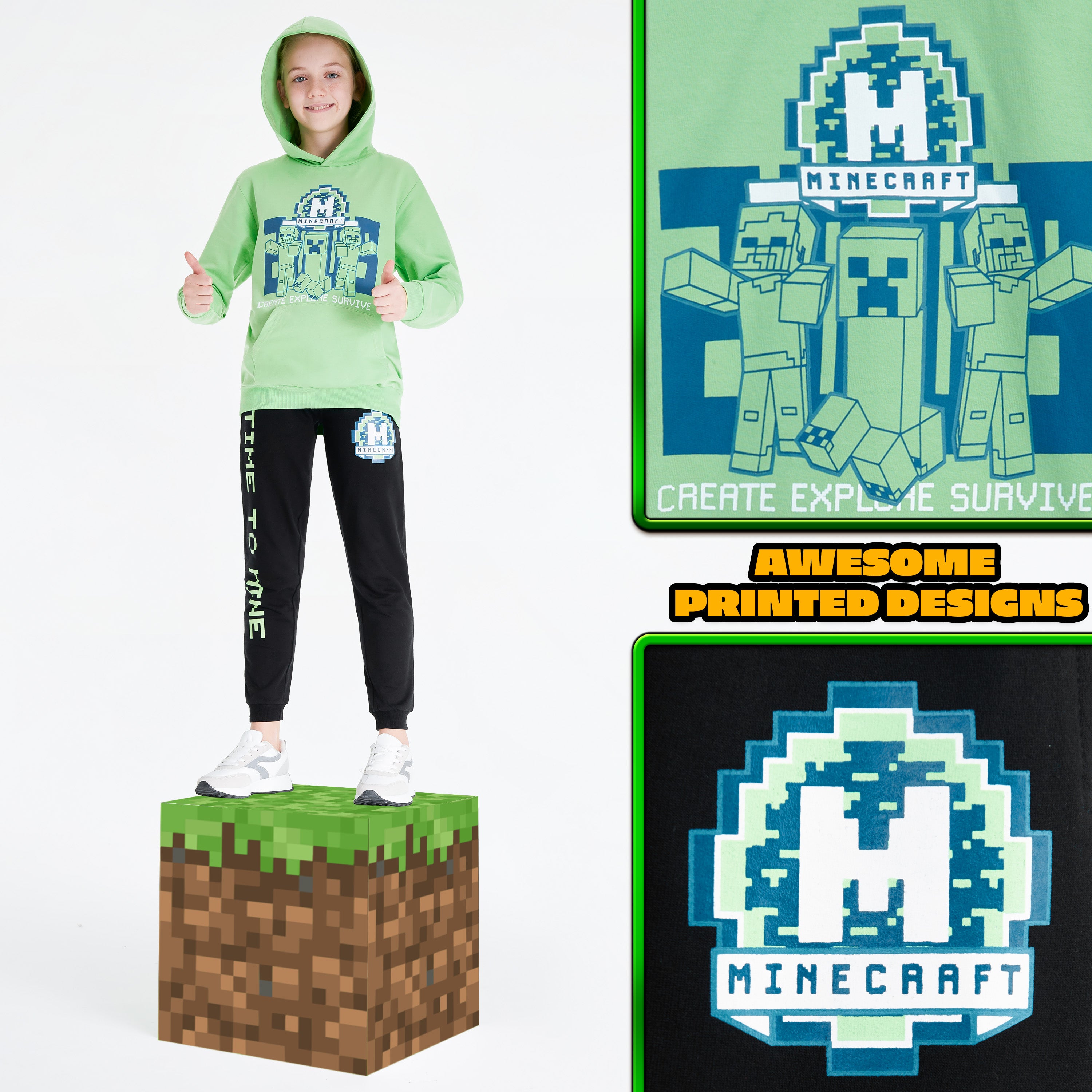Minecraft Boys Tracksuit, Kids Hoodie and Joggers Set - Get Trend