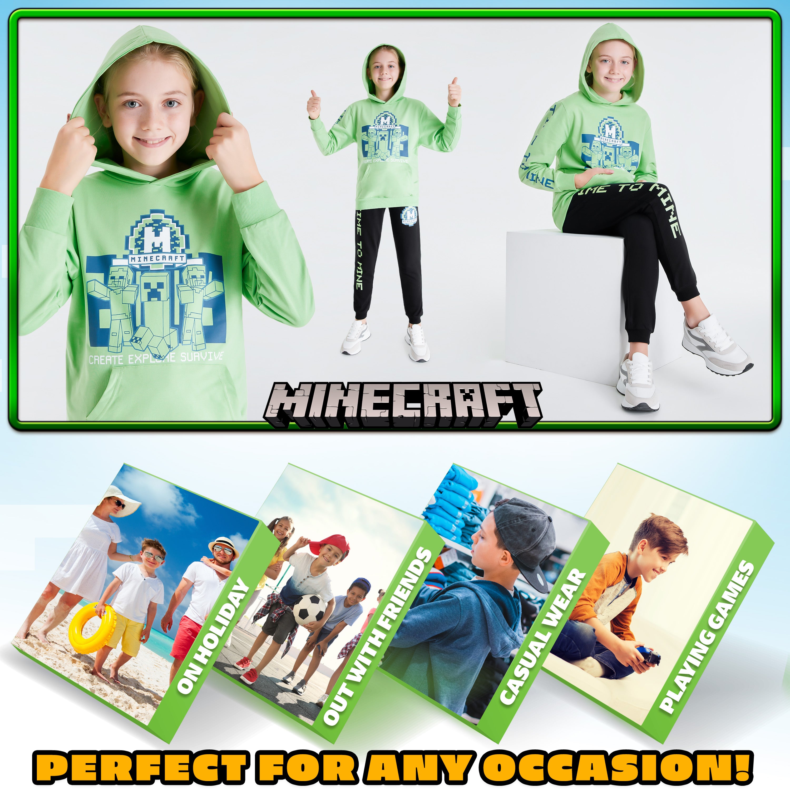 Minecraft Boys Tracksuit, Kids Hoodie and Joggers Set - Get Trend