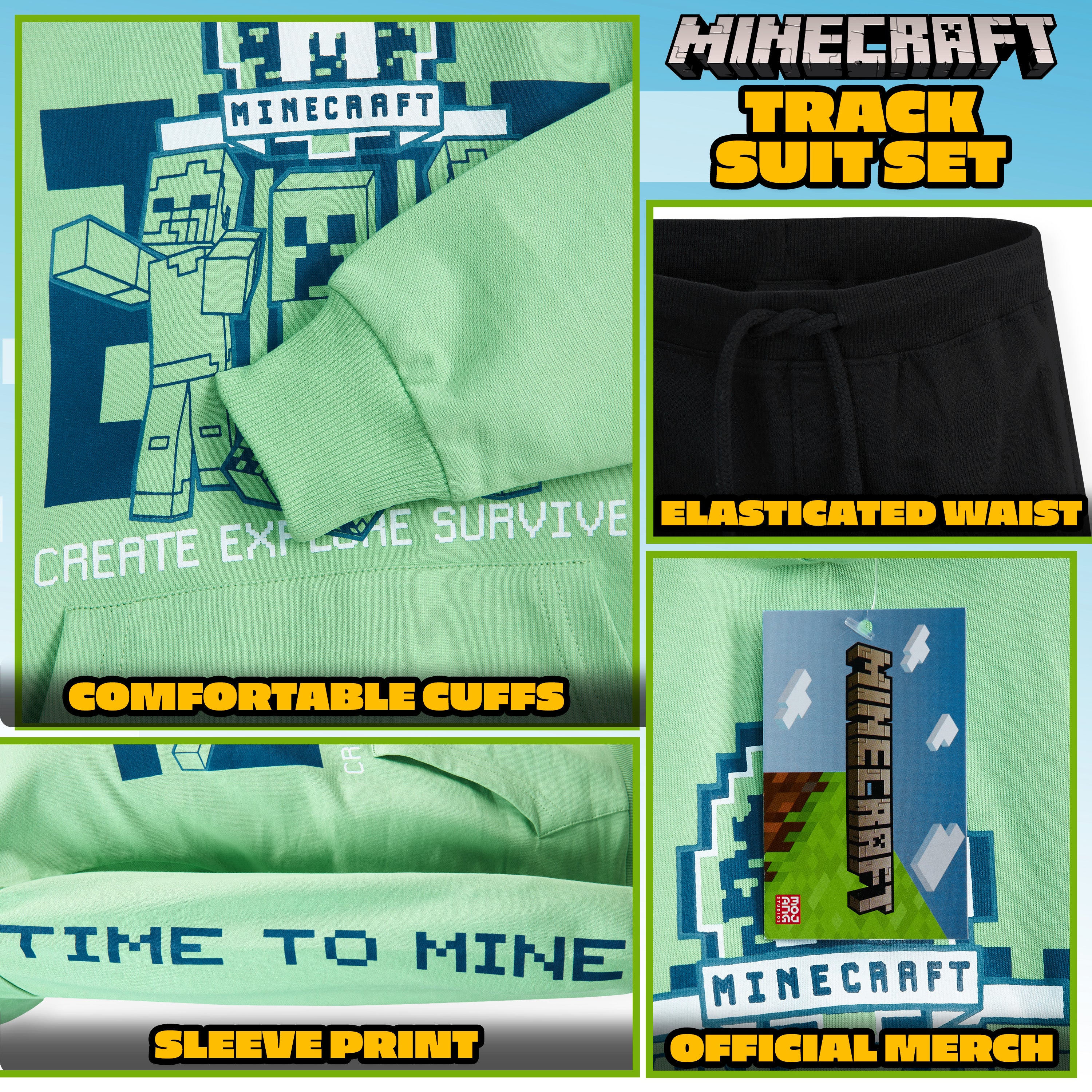 Minecraft Boys Tracksuit, Kids Hoodie and Joggers Set - Get Trend