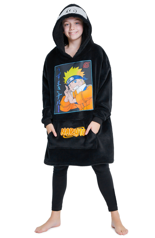Naruto Oversized Hoodie Blanket for Kids, Anime Hoodie for Boys (Black) - Get Trend