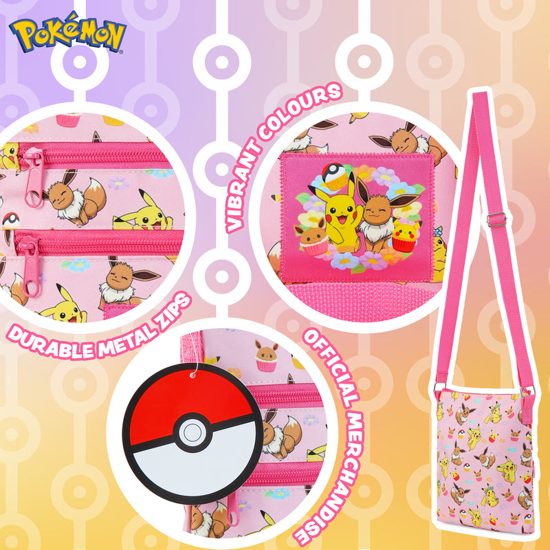 Pokemon Cross Body Bag for Girls Pikachu Eevee - Pink Shoulder Bag - Get Trend