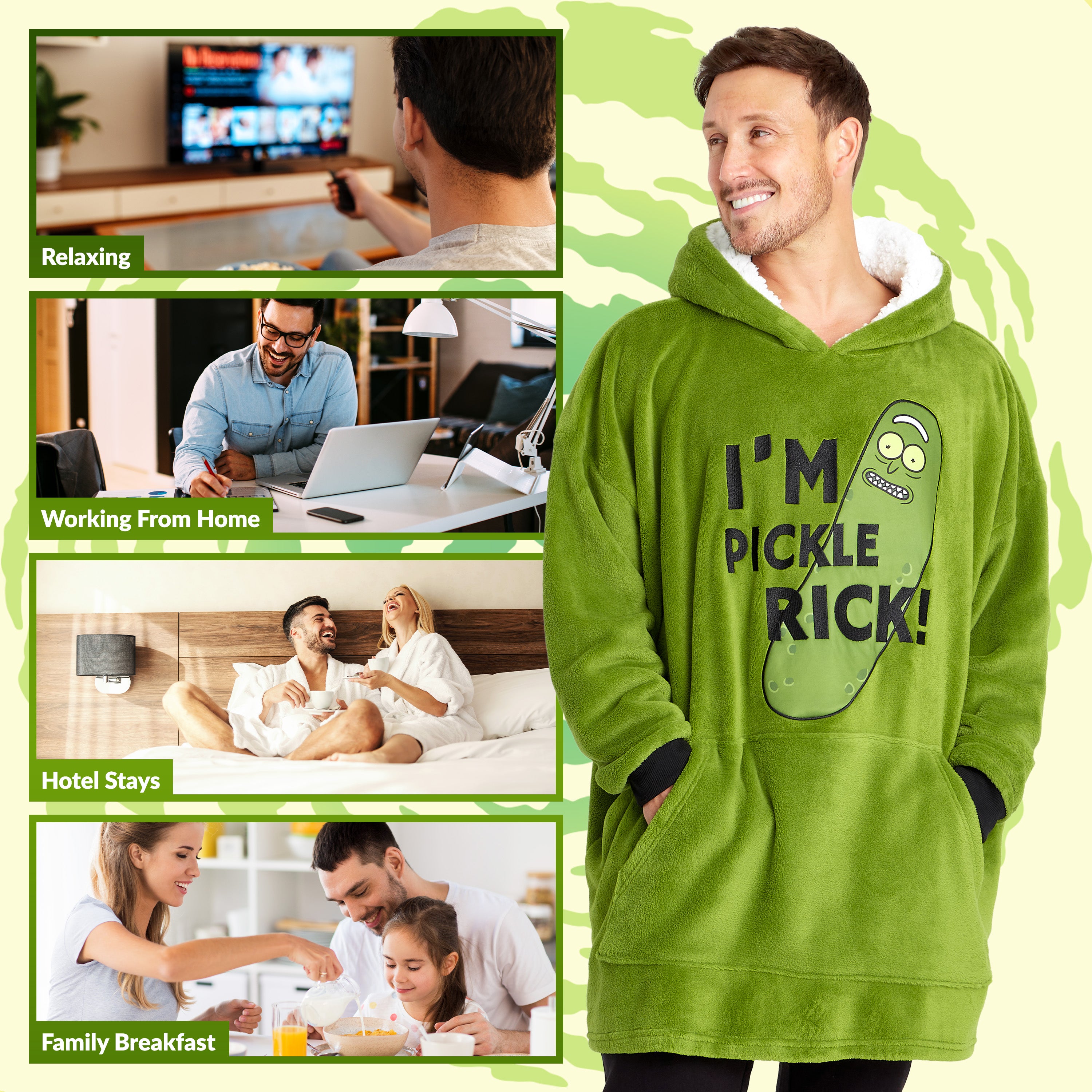 Rick and Morty Oversized Hoodie Blanket for Men, Rick and Morty Gifts (Green) - Get Trend
