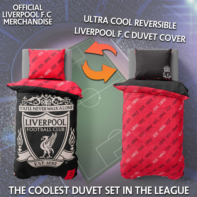 Liverpool F.C. Bedding & Linen, Single Duvet Set with Pillowcases, Football Gifts - Get Trend