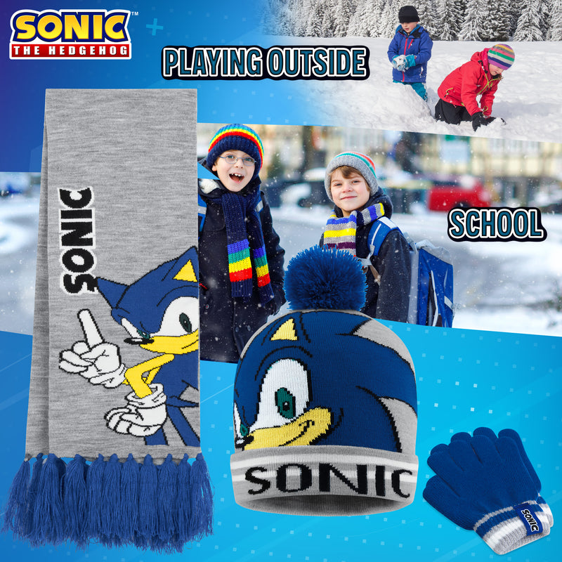 Sonic The Hedgehog Beanie Hat Scarf and Gloves Set for Boys - Get Trend