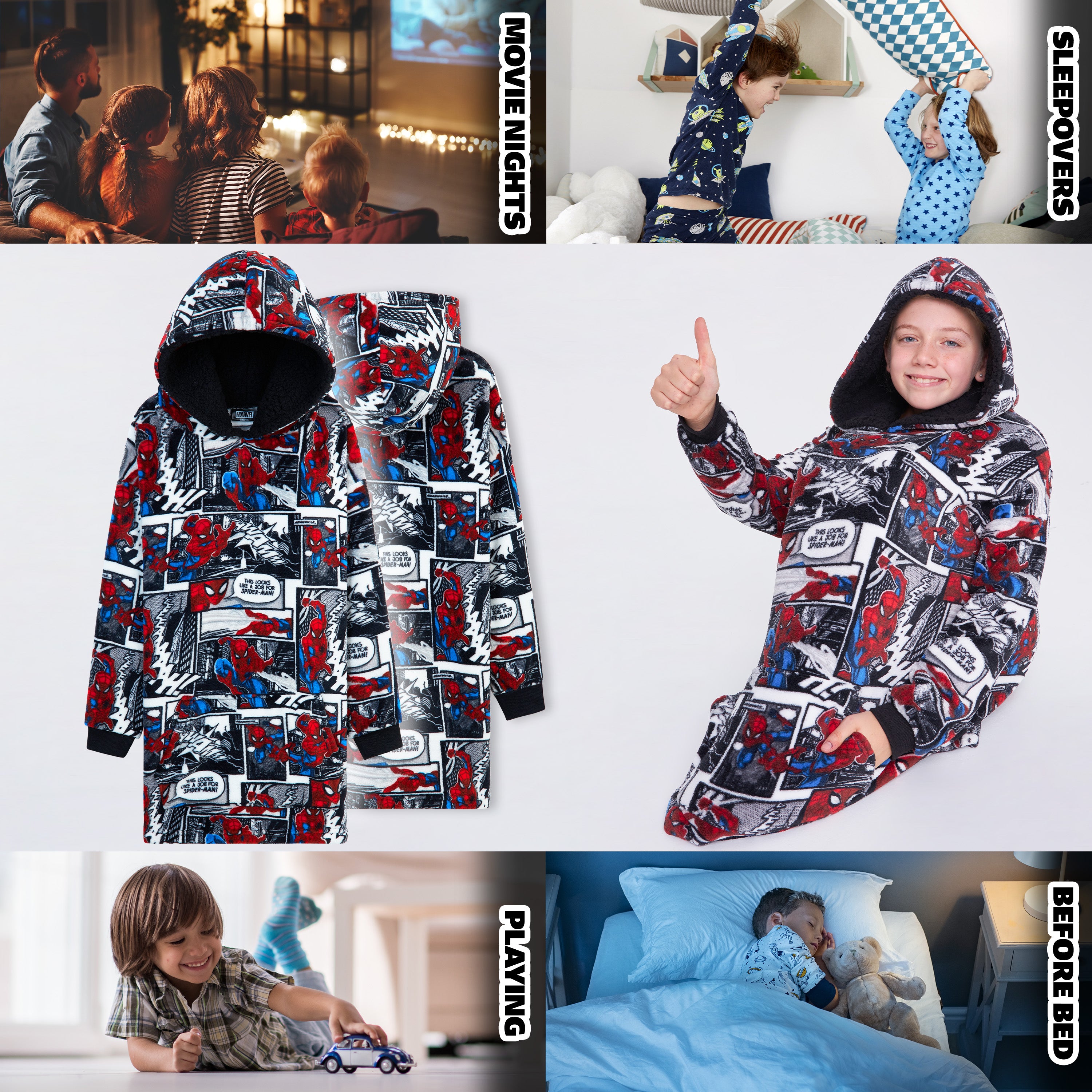 Marvel Spiderman Hoodie, Oversized Blanket Hoodie for Kids (Multi) - Get Trend