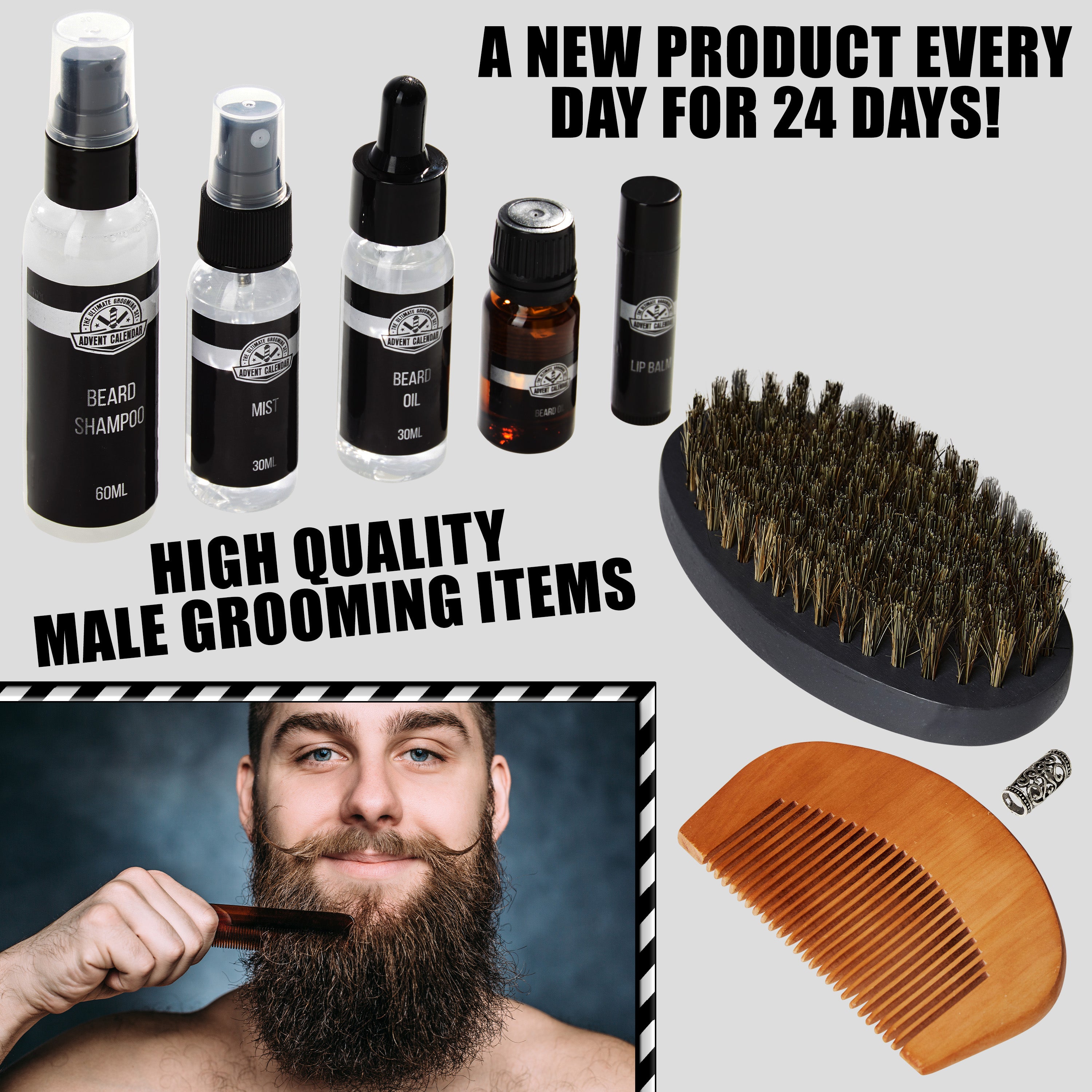 KreativeKraft Beard Grooming Kit with Travel Pouch -Set for Men - Get Trend