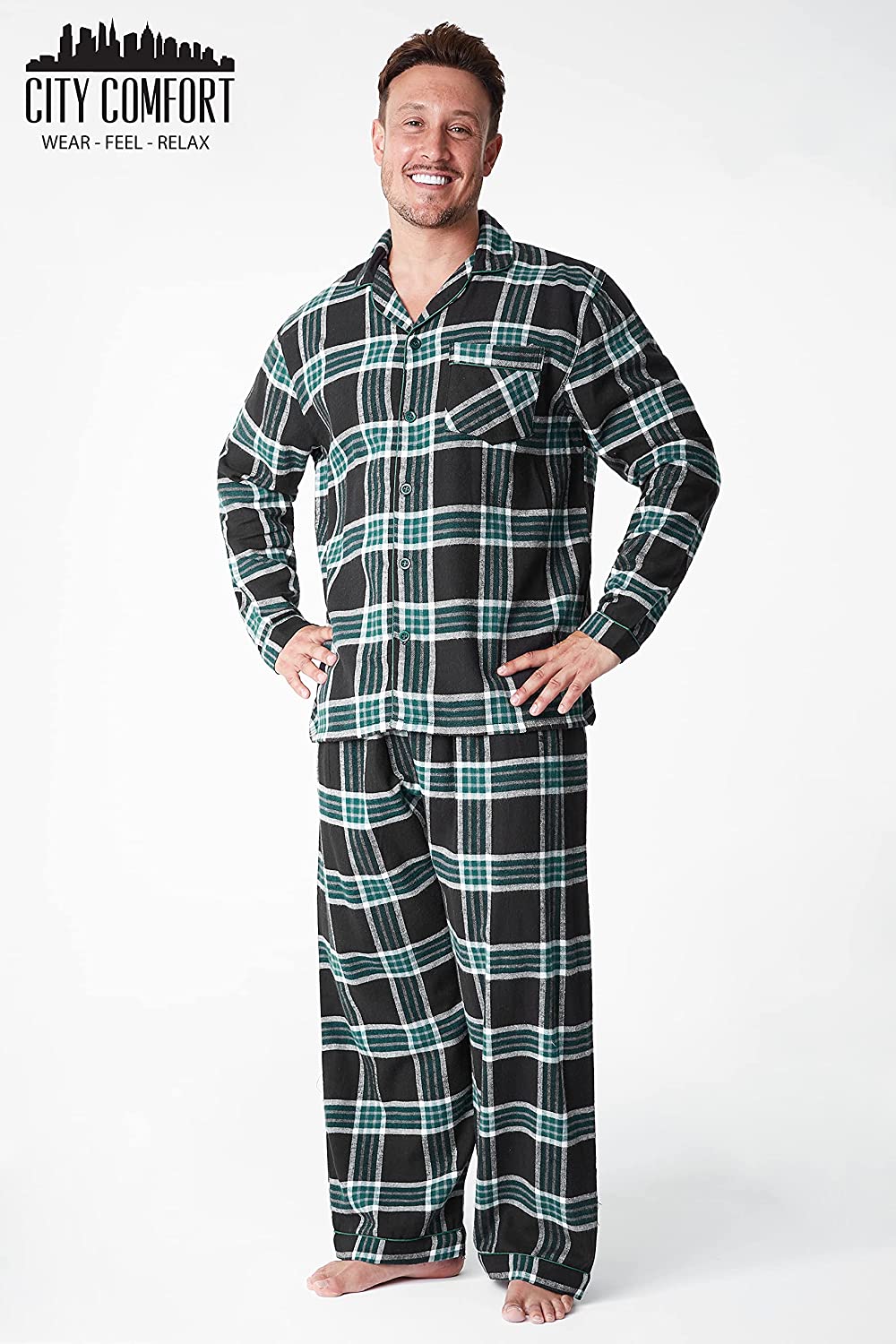CityComfort Mens Pyjamas Set, Tartan Brushed Cotton Pyjamas - Get Trend