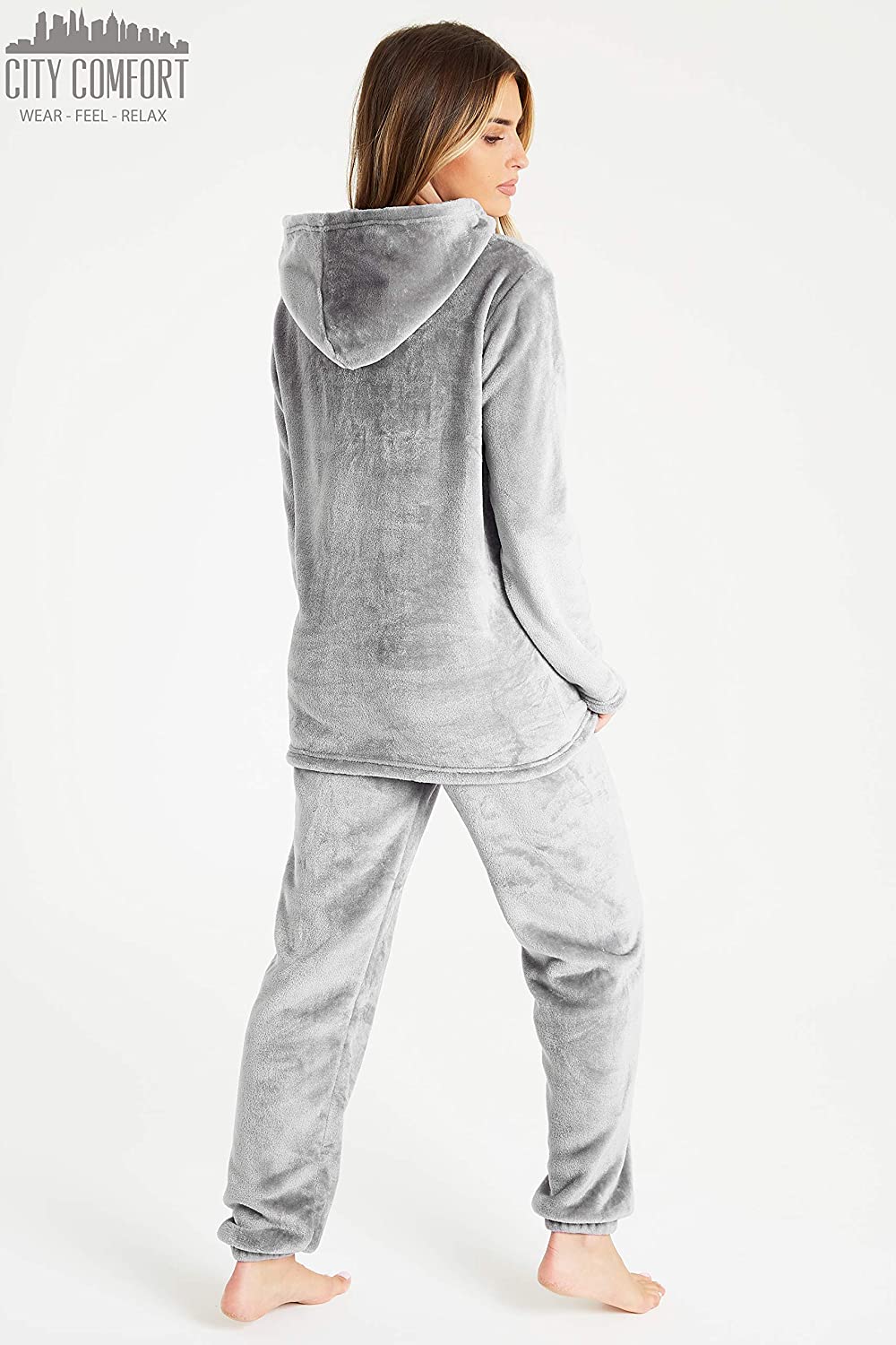CityComfort Womens Pyjamas, Warm Fleece Hooded Pyjamas for Women Sets