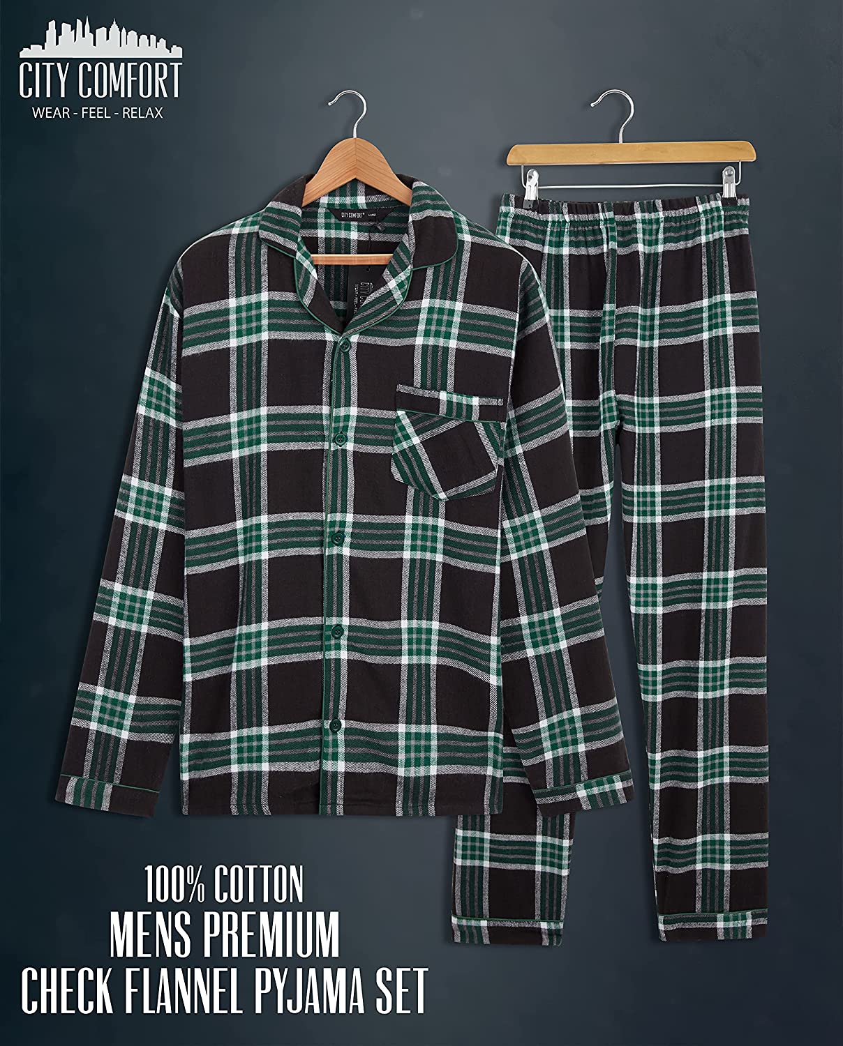 CityComfort Mens Pyjamas Set, Tartan Brushed Cotton Pyjamas - Get Trend