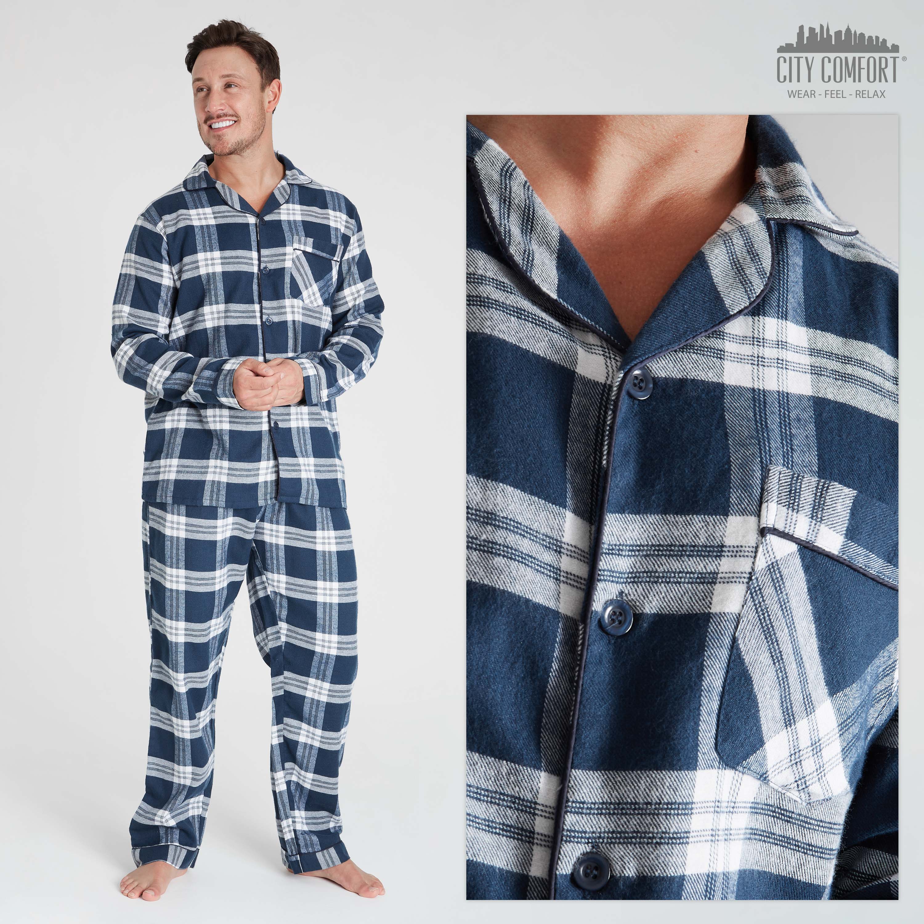 CityComfort Mens Pyjamas Set, Tartan Brushed Cotton Pyjamas - Get Trend