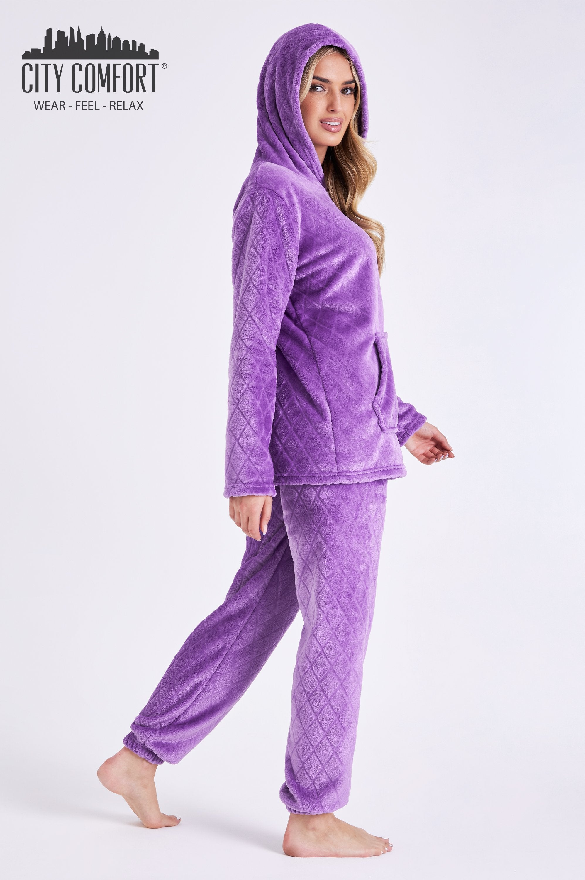CityComfort Womens Pyjamas, Warm Fleece Hooded Pyjamas for Women Sets
