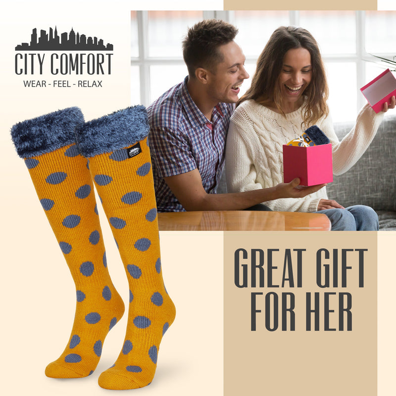 CityComfort Slipper Socks for Women, Knee High Socks Non Slip, Long Fluffy Socks
