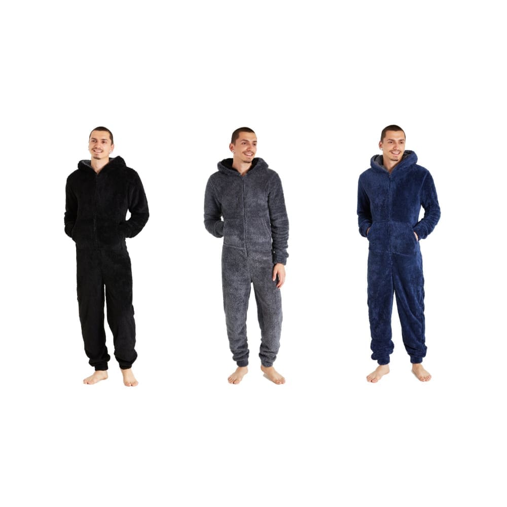 CityComfort Mens Pyjamas Set, Warm Fleece Pyjamas for Men with Fluffy Hoodie
