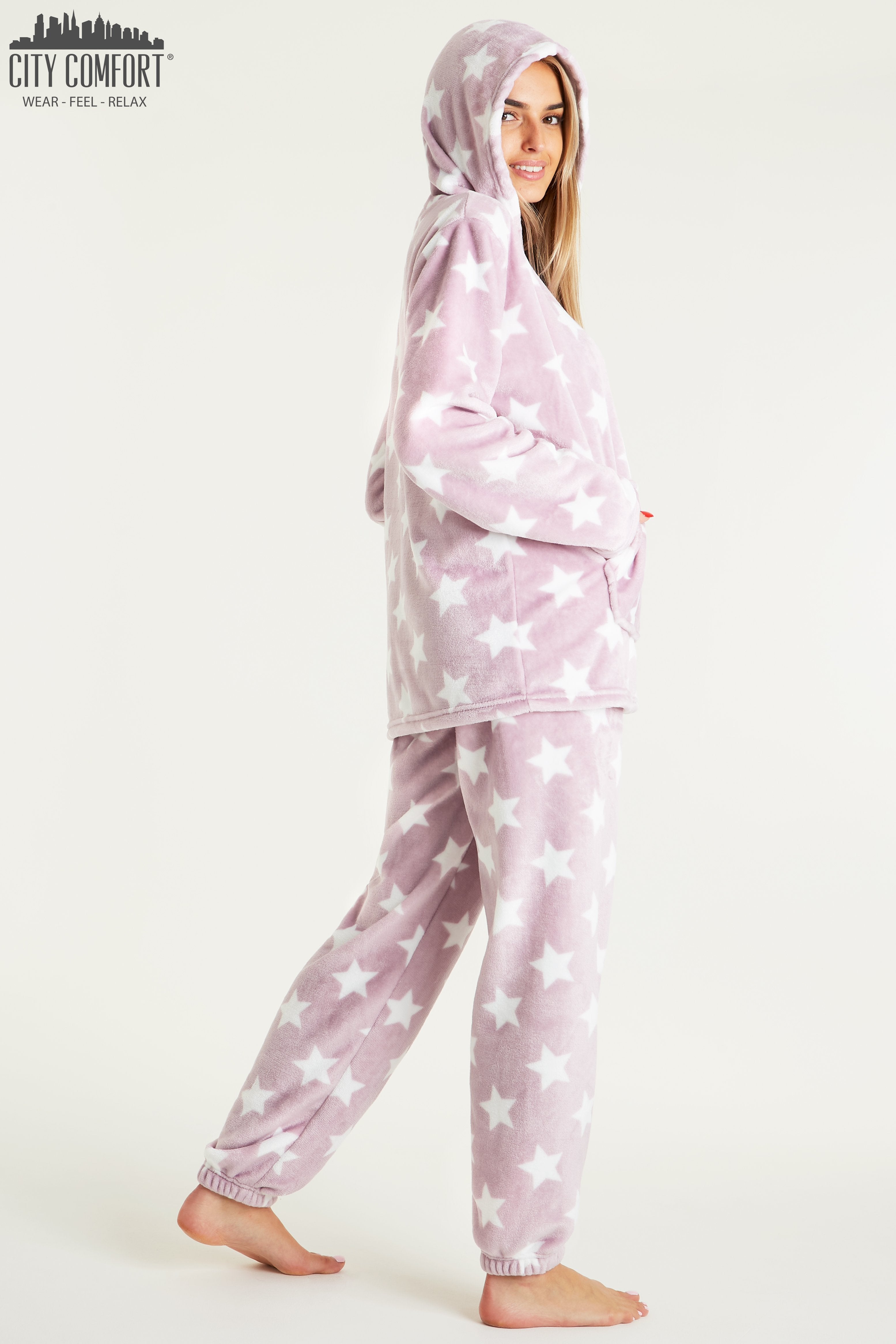 CityComfort Womens Pyjamas, Warm Fleece Hooded Pyjamas for Women Sets