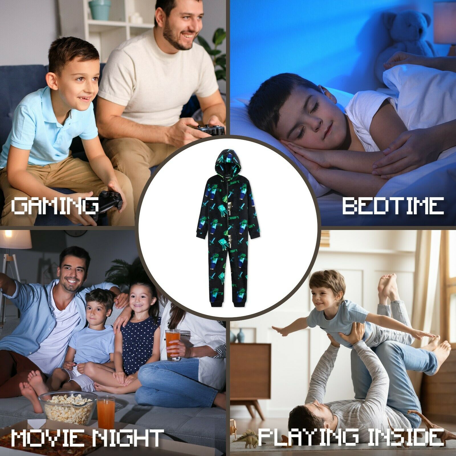 Minecraft Onesie for Boys, Kids Pyjamas, Soft Hooded Gaming Sleepsuit Sleepwear - Get Trend