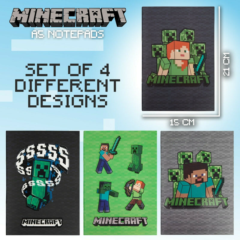 Minecraft A5 Notebook Set, 4 Pack Note Pads Lined, Back to School Supplies - Get Trend