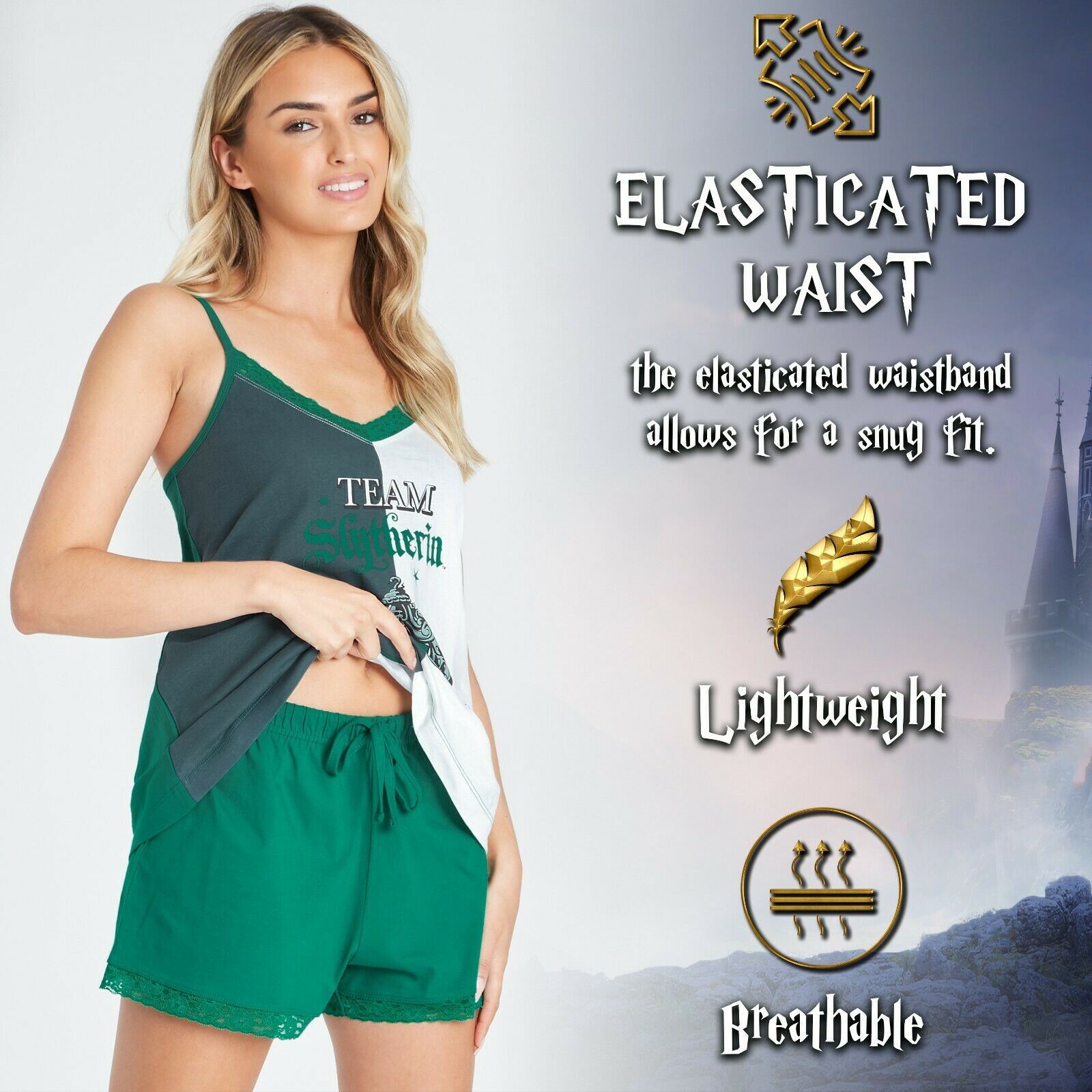 Harry Potter Ladies Pyjamas, Team Slytherin Womens Shorts and Top Set, - Get Trend