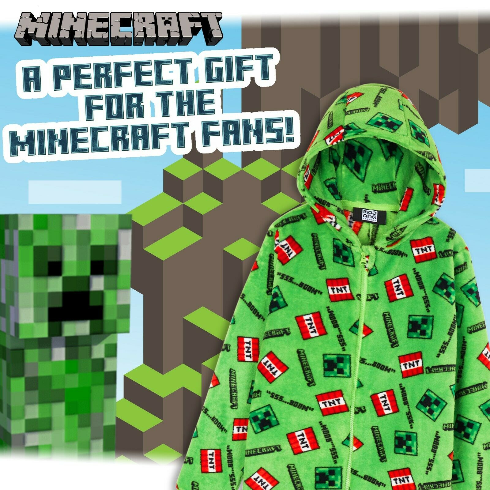 Minecraft Onesie for Boys, Kids Pyjamas All in One, Children Pj Jumpsuit, Super Soft Hooded Onesies - Get Trend
